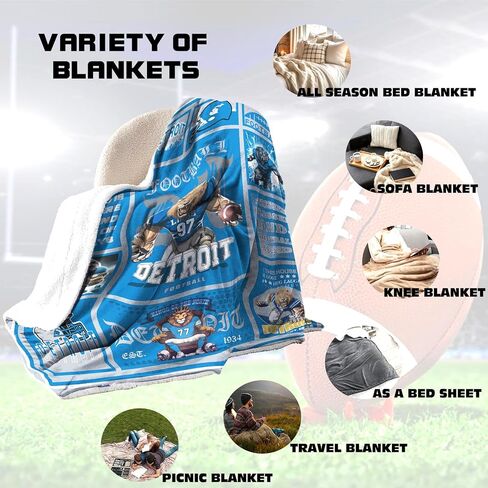 CusFuk Detroit Football Fans Plush Throw Sherpa Throw Blanket, Football Style Travel Blanket，Gifts for Men Women Boys Kids Fans Football Lovers 50" X 60" in Saudi Arabia