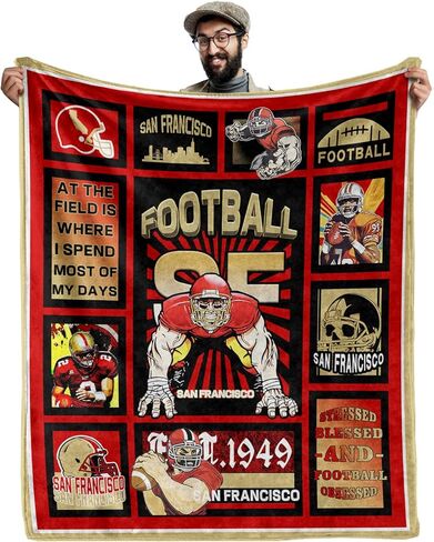 CusFuk Detroit Football Fans Plush Throw Sherpa Throw Blanket, Football Style Travel Blanket，Gifts for Men Women Boys Kids Fans Football Lovers 50" X 60" in Saudi Arabia