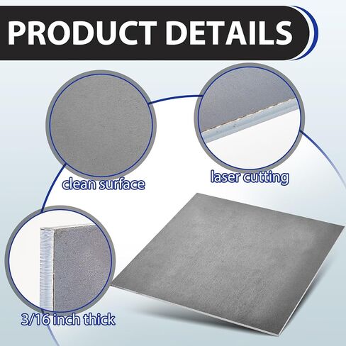 Therwen 2 Pcs 3/16 x 12" x 12" Steel Plate A36 Steel Sheet Plate Flat Metal Plate for Cutting Industrial Use in Saudi Arabia