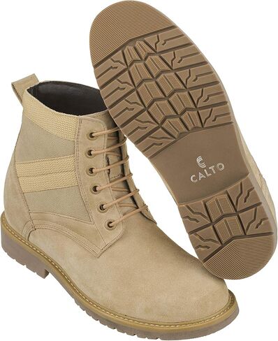CALTO Men's Invisible Height Increasing Elevator Shoes - Desert Sand Suede Lace-up High-top Military Boots - 3.2 Inches Taller - S9012 in Saudi Arabia