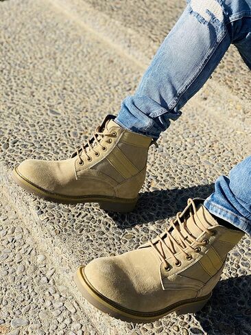 CALTO Men's Invisible Height Increasing Elevator Shoes - Desert Sand Suede Lace-up High-top Military Boots - 3.2 Inches Taller - S9012 in Saudi Arabia