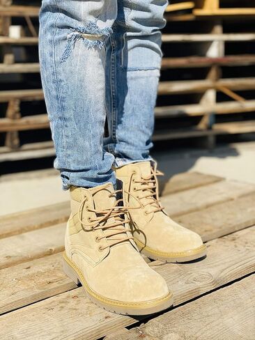 CALTO Men's Invisible Height Increasing Elevator Shoes - Desert Sand Suede Lace-up High-top Military Boots - 3.2 Inches Taller - S9012 in Saudi Arabia