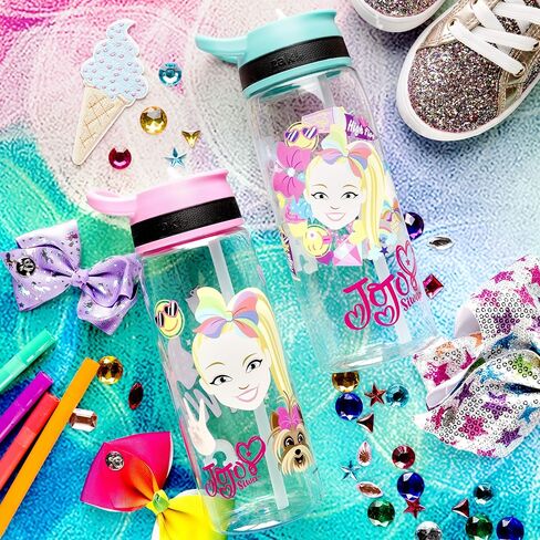 Zak Designs JoJo & BowBow (Pink) Straw and Built-in Carrying Loop Durable Water Bottle Has Wide Mouth and Break Resistant Design is Perfect for Kids, 25oz in Saudi Arabia