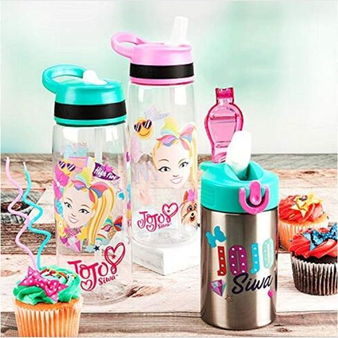 Zak Designs JoJo & BowBow (Pink) Straw and Built-in Carrying Loop Durable Water Bottle Has Wide Mouth and Break Resistant Design is Perfect for Kids, 25oz in Saudi Arabia