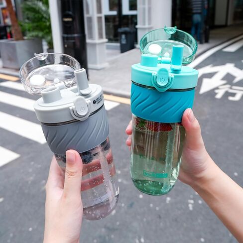 زجاجة مياه MOIOIBE مع شفاطة 16.9oz زجاجات مياه مكتبية إبداعية مع غطاء زجاجة سيليكون مضاد للحروق، زجاجة مياه لطيفة للفتيات هدية باللون الأخضر in Saudi Arabia