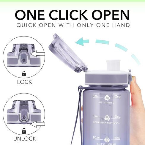 زجاجات مياه تحفيزية سعة 32 أونصة من Alwager مع علامة زمنية ومصفاة فواكه، زجاجة مياه أحادية اللون مع أوقات للشرب، مقاومة للتسرب وخالية من مادة BPA، زجاجة بلاستيكية قابلة لإعادة الاستخدام مع حزام (بدون قش) in Kuwait