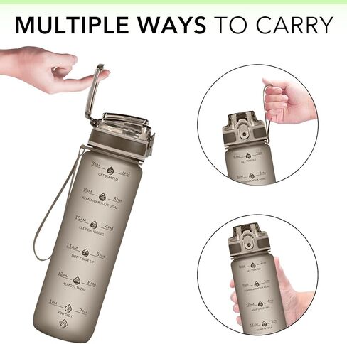 Alwager 32oz Motivational Water Bottles with Time Marker & Fruit Strainer, Single Color Water Bottle with Times to Drink, Leakproof & BPA Free, Reusable Plastic Bottle with Strap (No Straw) in Saudi Arabia