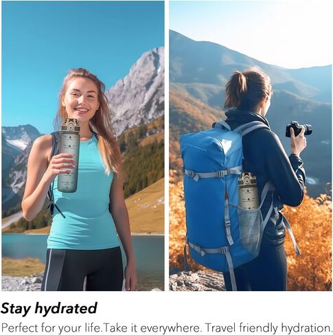 Alwager 32oz Motivational Water Bottles with Time Marker & Fruit Strainer, Single Color Water Bottle with Times to Drink, Leakproof & BPA Free, Reusable Plastic Bottle with Strap (No Straw) in Saudi Arabia