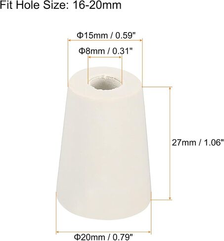 MECCANIXITY Rubber Tapered Plug 22mm to 28mm with 8mm Hole Test Tubes Bungs Stopper White for Lab Home 10 Pieces in Saudi Arabia