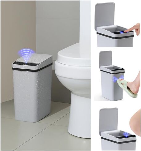 QSFWCSM Bathroom Trash can,Smart Touchless Trash Can,Automatic Motion Sensor Compost Bin with Lid,2.4 Gallon Plastic PP Rubbish Can, Kitchen, Bathroom, Office, Bedroom Trash can (Black) in Saudi Arabia