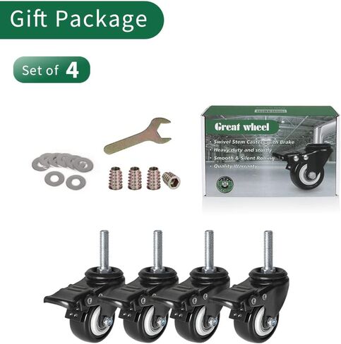 8T8 2 Inch Caster Wheels with Threaded Stem 3/8"-16x1-1/2"(Screw Diameter 3/8", Length 1.5") Heavy Duty PU Casters Set of 4, Swivel Screw in Casters, Smooth Industrial Castors in Saudi Arabia