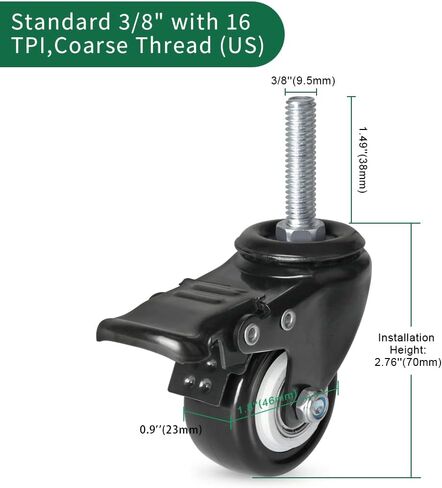 8T8 2 Inch Caster Wheels with Threaded Stem 3/8"-16x1-1/2"(Screw Diameter 3/8", Length 1.5") Heavy Duty PU Casters Set of 4, Swivel Screw in Casters, Smooth Industrial Castors in Saudi Arabia