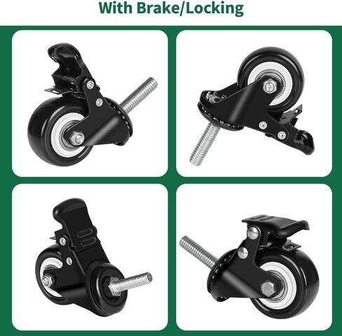 8T8 2 Inch Caster Wheels with Threaded Stem 3/8"-16x1-1/2"(Screw Diameter 3/8", Length 1.5") Heavy Duty PU Casters Set of 4, Swivel Screw in Casters, Smooth Industrial Castors in Saudi Arabia