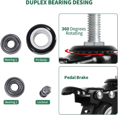8T8 2 Inch Caster Wheels with Threaded Stem 3/8"-16x1-1/2"(Screw Diameter 3/8", Length 1.5") Heavy Duty PU Casters Set of 4, Swivel Screw in Casters, Smooth Industrial Castors in Saudi Arabia