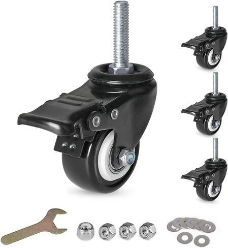 8T8 2 Inch Caster Wheels with Threaded Stem 3/8"-16x1-1/2"(Screw Diameter 3/8", Length 1.5") Heavy Duty PU Casters Set of 4, Swivel Screw in Casters, Smooth Industrial Castors in Saudi Arabia