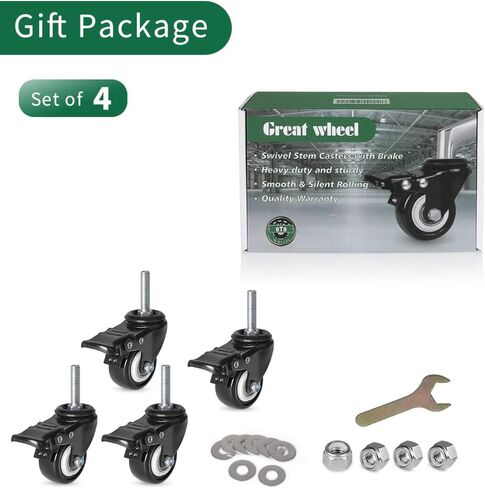 8T8 2 Inch Caster Wheels with Threaded Stem 3/8"-16x1-1/2"(Screw Diameter 3/8", Length 1.5") Heavy Duty PU Casters Set of 4, Swivel Screw in Casters, Smooth Industrial Castors in Saudi Arabia