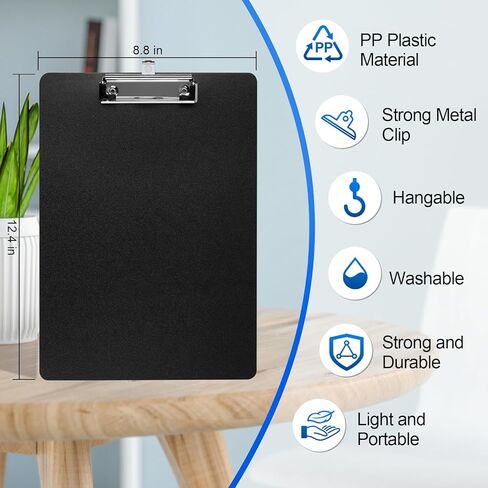 Utron 2 عبوات من الحافظة البلاستيكية مقاس 8.8 × 12.4 بوصة، وألواح الحافظة للفصل الدراسي مع مشابك معدنية منخفضة المستوى، ولوحة مشبك قابلة للتعليق، وحافظة سوداء ذات ملمس بلوري، تحمل 100 ورقة بحجم الحروف in Kuwait