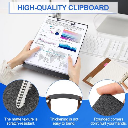 Utron 2 عبوات من الحافظة البلاستيكية مقاس 8.8 × 12.4 بوصة، وألواح الحافظة للفصل الدراسي مع مشابك معدنية منخفضة المستوى، ولوحة مشبك قابلة للتعليق، وحافظة سوداء ذات ملمس بلوري، تحمل 100 ورقة بحجم الحروف in Kuwait