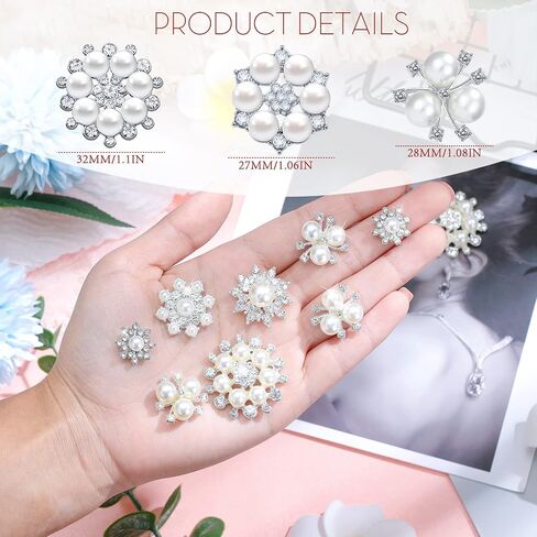 66 Pieces Craft Pearl Crystal Rhinestone Buttons Flower Faux Pearl Bouquet Embellishments for Crafting Flat Back Decorative Button DIY Jewelry Making Supplies Wedding Bouquet Jewelry (Gold) in Saudi Arabia