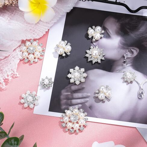 66 Pieces Craft Pearl Crystal Rhinestone Buttons Flower Faux Pearl Bouquet Embellishments for Crafting Flat Back Decorative Button DIY Jewelry Making Supplies Wedding Bouquet Jewelry (Gold) in Saudi Arabia
