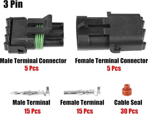 X AUTOHAUX 5 Kit 3 Pin Way Waterproof Electrical Connector Series Terminal Connector 12 AWG Connectors Housing Terminals Sealed Electrical Wire Connector for Car in Saudi Arabia