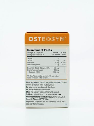 Osteosyn® Calcium Chondroitin and Organic Turmeric, 30-Day Servings in 90 Capsules, 3-Capsule Serving Cost is $1.43 in Saudi Arabia