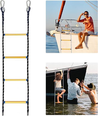 FYANER Boat Rope Ladder - Heavy Duty Polyester Line Marine Climbing Rope for Adults Inflatable Boat, Pontoon Boat, Kayak, Canoeing, Motorboat,Load Capacity 600 lbs (4 Steps) in Saudi Arabia