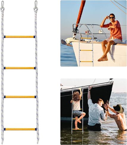 FYANER Boat Rope Ladder - Heavy Duty Polyester Line Marine Climbing Rope for Adults Inflatable Boat, Pontoon Boat, Kayak, Canoeing, Motorboat,Load Capacity 600 lbs (4 Steps) in Saudi Arabia