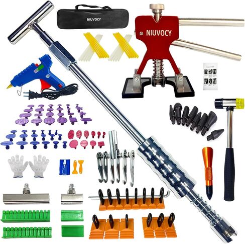 NIUVOCY 102pcs Car Paintless Dent Removal Tool Set with Adjustable Red Dent Lifter,Slide Hammer,Linear Glue Tabs for Auto Body Dents in Saudi Arabia