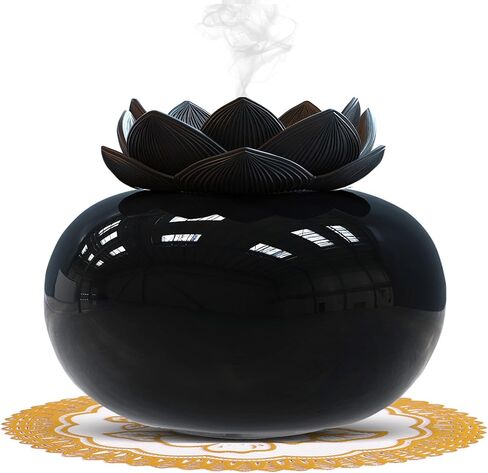 Essential Oil Diffusers Ceramic Diffuser: WinDawn Small Aromatherapy Defusers for Bedroom Home Office, Cute Lotus Decorative Auto Shut-Off - Black in Saudi Arabia