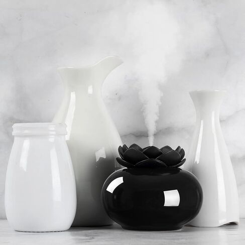 Essential Oil Diffusers Ceramic Diffuser: WinDawn Small Aromatherapy Defusers for Bedroom Home Office, Cute Lotus Decorative Auto Shut-Off - Black in Saudi Arabia