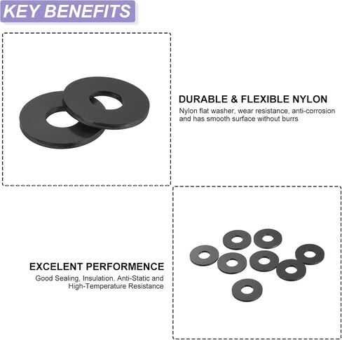 UHATa Nylon Flat Washers 12mm ID, 24mm OD, 2mm Thick M12 Sealing Gaskets Round Spacers-Applications for Faucet Valve Water Pipe Hose Bolt-[Qty 8 Black] in Saudi Arabia