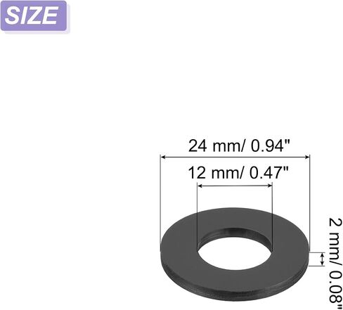 UHATa Nylon Flat Washers 12mm ID, 24mm OD, 2mm Thick M12 Sealing Gaskets Round Spacers-Applications for Faucet Valve Water Pipe Hose Bolt-[Qty 8 Black] in Saudi Arabia