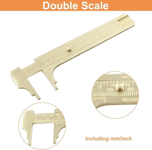 Piutouyar 100mm/4" Pocket Vernier Caliper Ruler, Brass Sliding Gauge Pocket Caliper, Mini Measuring Tool Double Scale mm/inch Metal Handy Caliper in Saudi Arabia