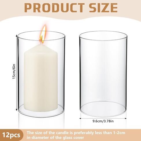 SiliFine 12 Pcs Glass Hurricane Candle Holder Sleeve Open Ended Clear Large Cylinder Candleholder Bottomless Candle Cover Hurricane Chimney Clear Candle Shade Tube Cover (3.7 x 6 Inch) in Saudi Arabia