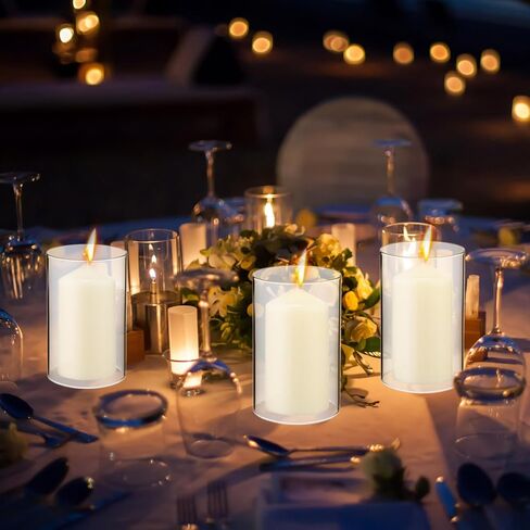 SiliFine 12 Pcs Glass Hurricane Candle Holder Sleeve Open Ended Clear Large Cylinder Candleholder Bottomless Candle Cover Hurricane Chimney Clear Candle Shade Tube Cover (3.7 x 6 Inch) in Saudi Arabia