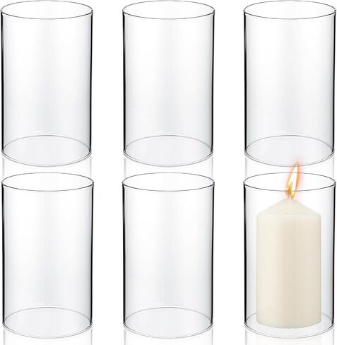 SiliFine 12 Pcs Glass Hurricane Candle Holder Sleeve Open Ended Clear Large Cylinder Candleholder Bottomless Candle Cover Hurricane Chimney Clear Candle Shade Tube Cover (3.7 x 6 Inch) in Saudi Arabia