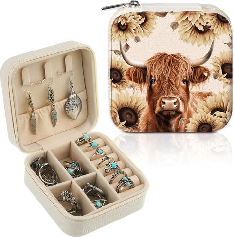 Ecation Western Travel Jewelry Organizer PU Leather Jewelry Travel Case Cowgirl Cow Print Jewelry Box Small Portable Earring Holder for Christmas Girls Women Gifts Rings Necklaces Display in Saudi Arabia
