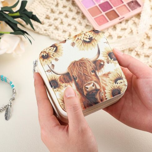 Ecation Western Travel Jewelry Organizer PU Leather Jewelry Travel Case Cowgirl Cow Print Jewelry Box Small Portable Earring Holder for Christmas Girls Women Gifts Rings Necklaces Display in Saudi Arabia