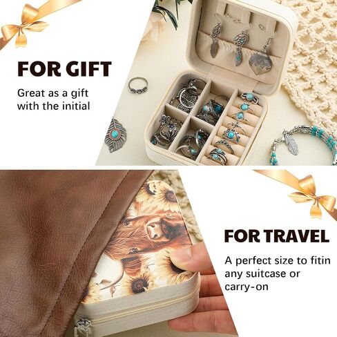 Ecation Western Travel Jewelry Organizer PU Leather Jewelry Travel Case Cowgirl Cow Print Jewelry Box Small Portable Earring Holder for Christmas Girls Women Gifts Rings Necklaces Display in Saudi Arabia