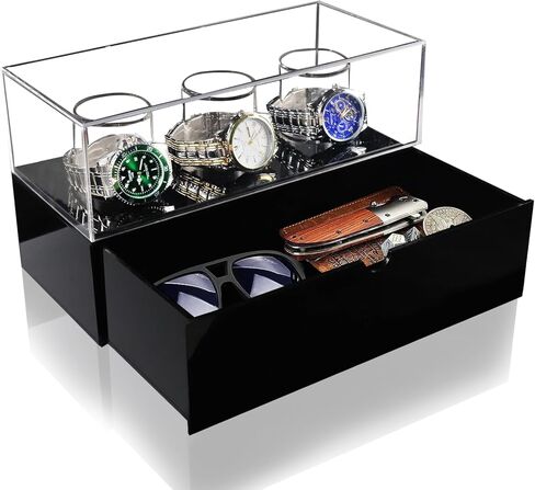 حافظة عرض ساعة مخصصة للرجال - حامل منظم لصندوق الساعة للرجال، حامل عرض للساعة مع غطاء أكريليك قابل للإزالة ودرج تخزين للخواتم والمجوهرات والصديق الرائع والأب وهدية عيد الأب in Kuwait