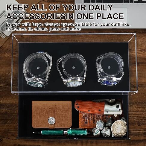 حافظة عرض ساعة مخصصة للرجال - حامل منظم لصندوق الساعة للرجال، حامل عرض للساعة مع غطاء أكريليك قابل للإزالة ودرج تخزين للخواتم والمجوهرات والصديق الرائع والأب وهدية عيد الأب in Kuwait