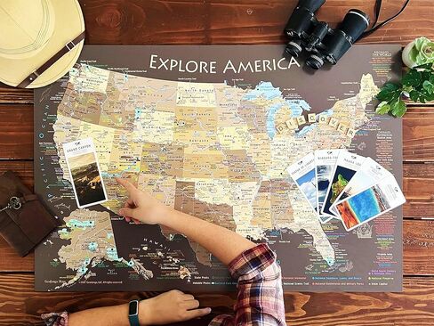 ملصق خريطة المتنزهات الوطنية مع وجهات السفر بالولايات المتحدة الأمريكية - إصدار بني (24 عرض × 16 ارتفاع بوصة) in Kuwait