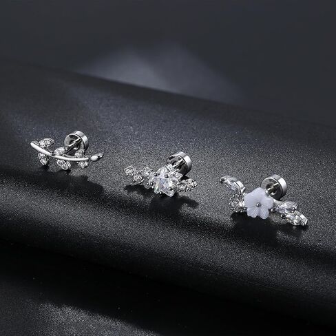 MILACOLATO 3PCS 16G 925 Sterling Silver Post Cartilage Earrings for Women 18K White Gold Hypoallergenic Flat Back Earrings Opal CZ Stud Earrings Cartilage Conch Helix Piercing Jewelry in Kuwait
