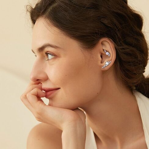 MILACOLATO 3PCS 16G 925 Sterling Silver Post Cartilage Earrings for Women 18K White Gold Hypoallergenic Flat Back Earrings Opal CZ Stud Earrings Cartilage Conch Helix Piercing Jewelry in Kuwait