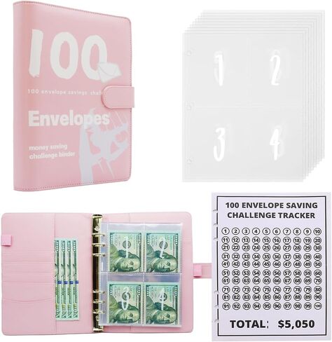 100 Envelopes Money Saving Challenge，A5 Money Saving Budget Binder with Cash Envelopes - Savings Challenges Book to Save $5,050，Budget Book for Office,Home,School… in Saudi Arabia