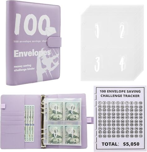 100 Envelopes Money Saving Challenge，A5 Money Saving Budget Binder with Cash Envelopes - Savings Challenges Book to Save $5,050，Budget Book for Office,Home,School… in Saudi Arabia