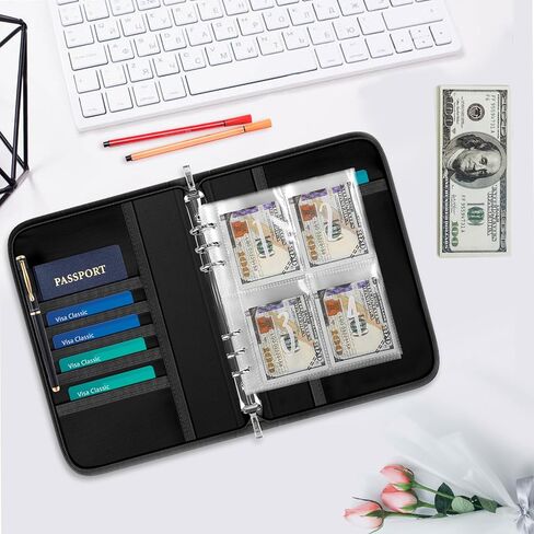 ZOOPIP Fireproof 100 Envelopes Money Saving Challenge, Money Saving Binder with Cash Envelopes, Double Zipper for Waterproof Safety, Fun and Easy Way To Save $5,050 (Black, 1 Pcs) in Kuwait