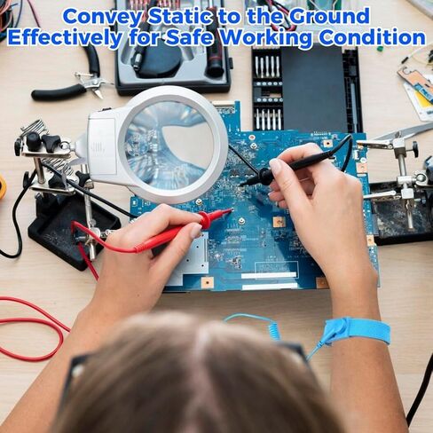 16 حزمة من حزام المعصم ESD المضاد للكهرباء الساكنة مع سلك تأريض وكابل قابل للإزالة، سوار معصم طويل مضاد للصدمات وقابل للتمديد مع مشبك التمساح للكهرباء Pulsera Antiestatica in Kuwait