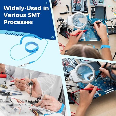 16 حزمة من حزام المعصم ESD المضاد للكهرباء الساكنة مع سلك تأريض وكابل قابل للإزالة، سوار معصم طويل مضاد للصدمات وقابل للتمديد مع مشبك التمساح للكهرباء Pulsera Antiestatica in Kuwait